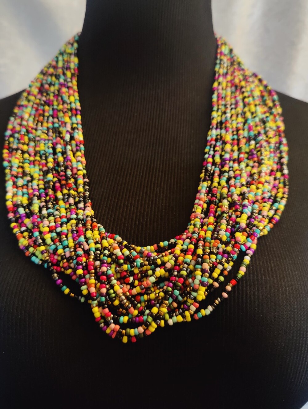 Boho Multistrand Seed Bead Necklace Colorful Macrame Crochet Collar Statement - Picture 6 of 6